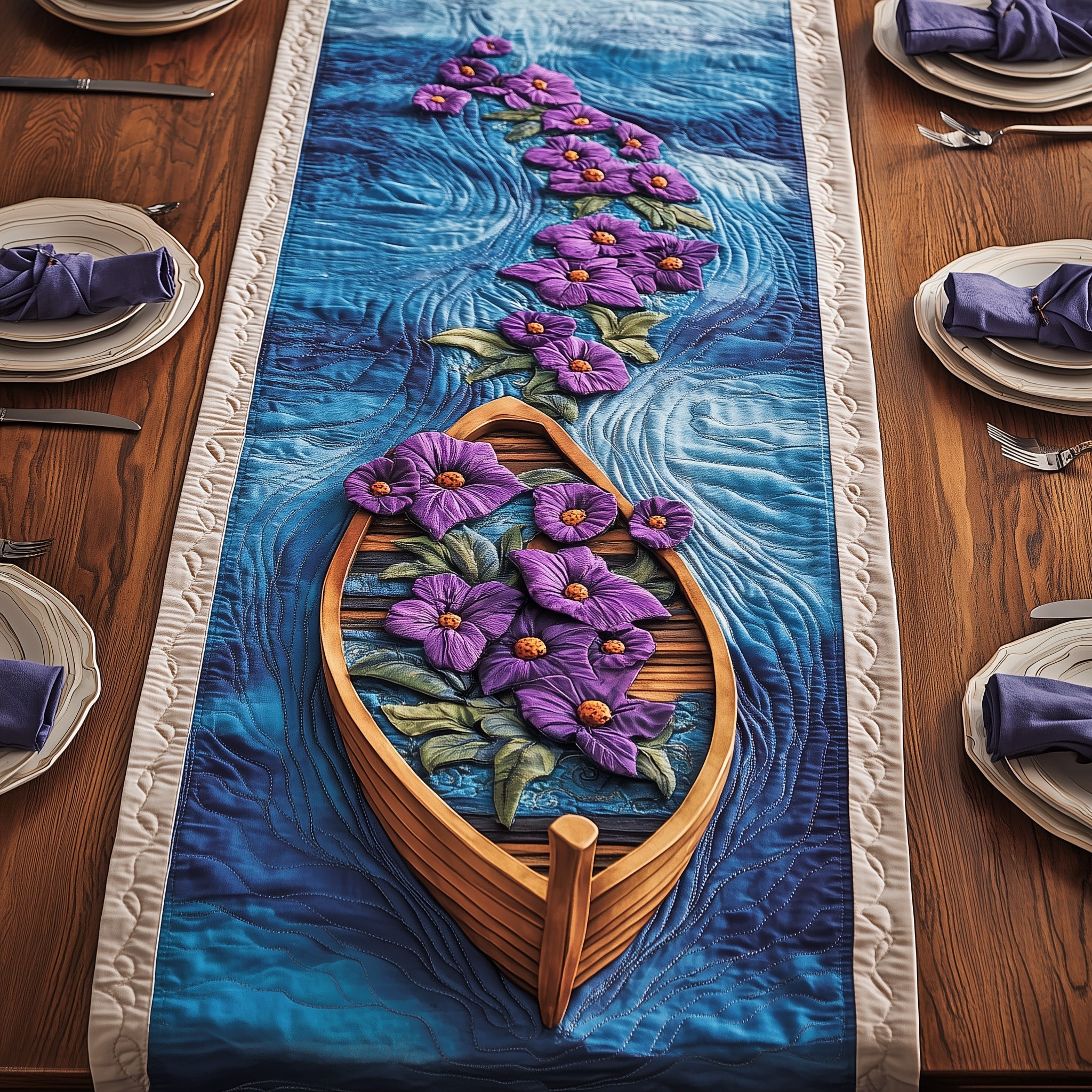 Floral Boat Quilted Table Runner Festive Table Runner for Dining Table