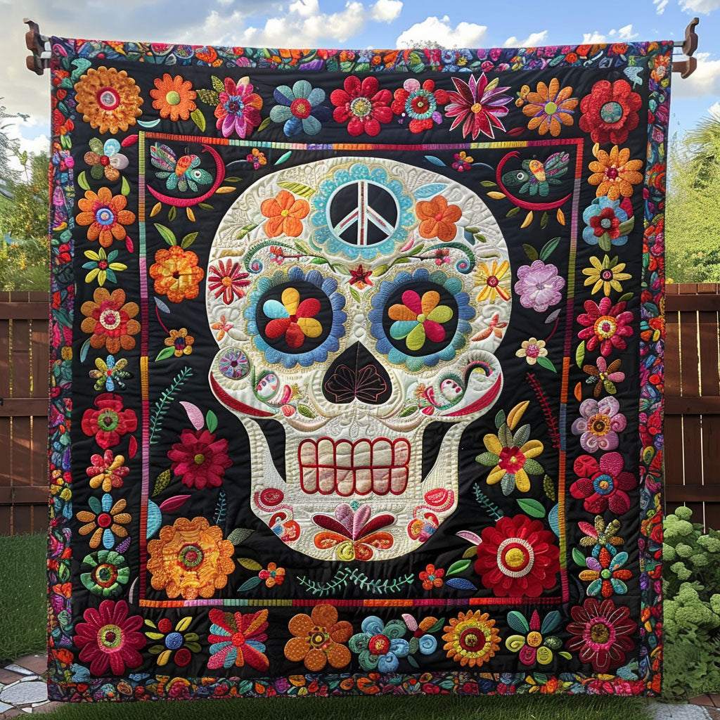 Floral Boho Skeleton Quilted Blanket kull Gifts For Her
