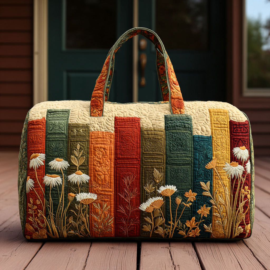 Floral Book Quilted Duffle Bag Reader Travel Gear Best Gift For Book Flower Lovers
