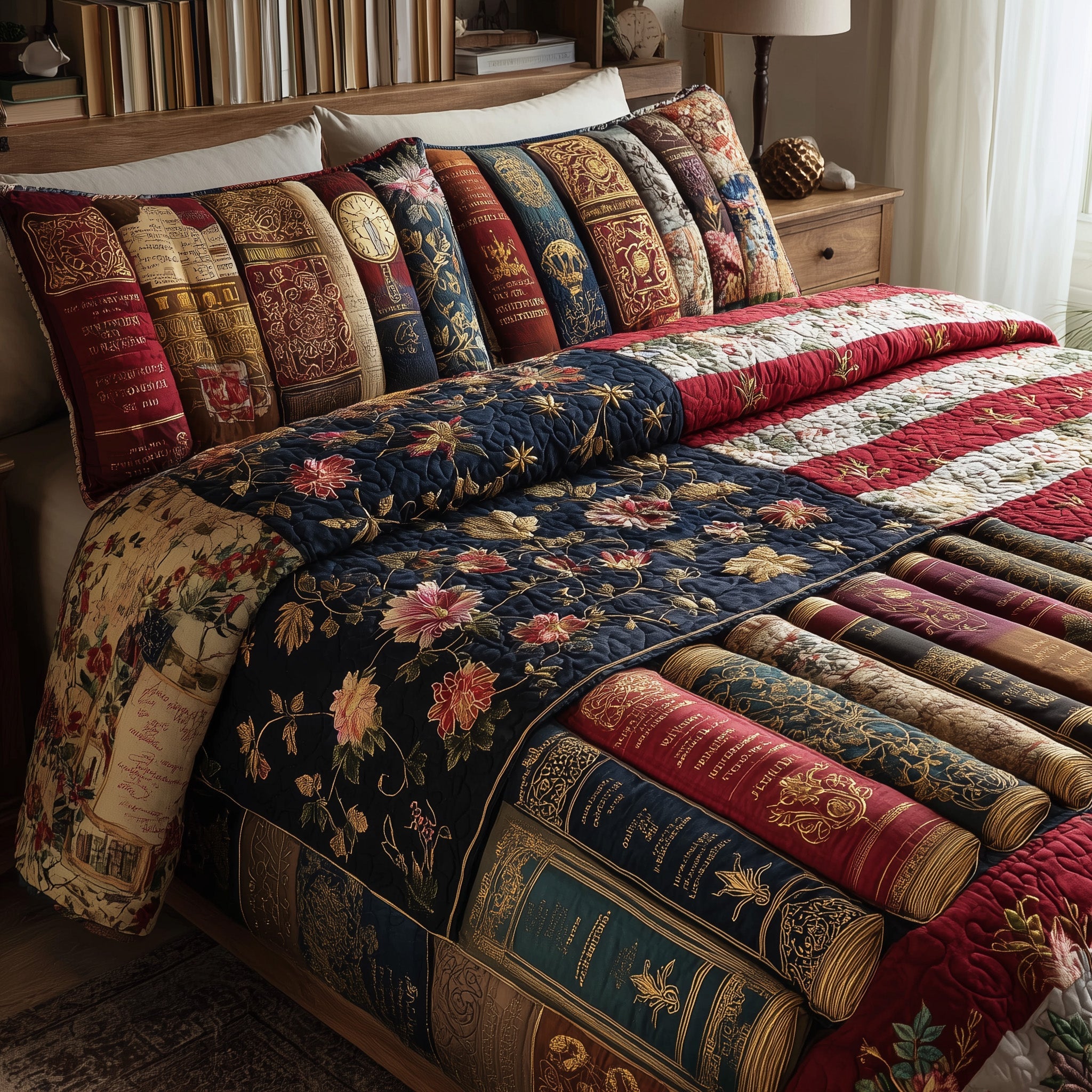 Floral Bookish Quilted Bedding Set For Kids