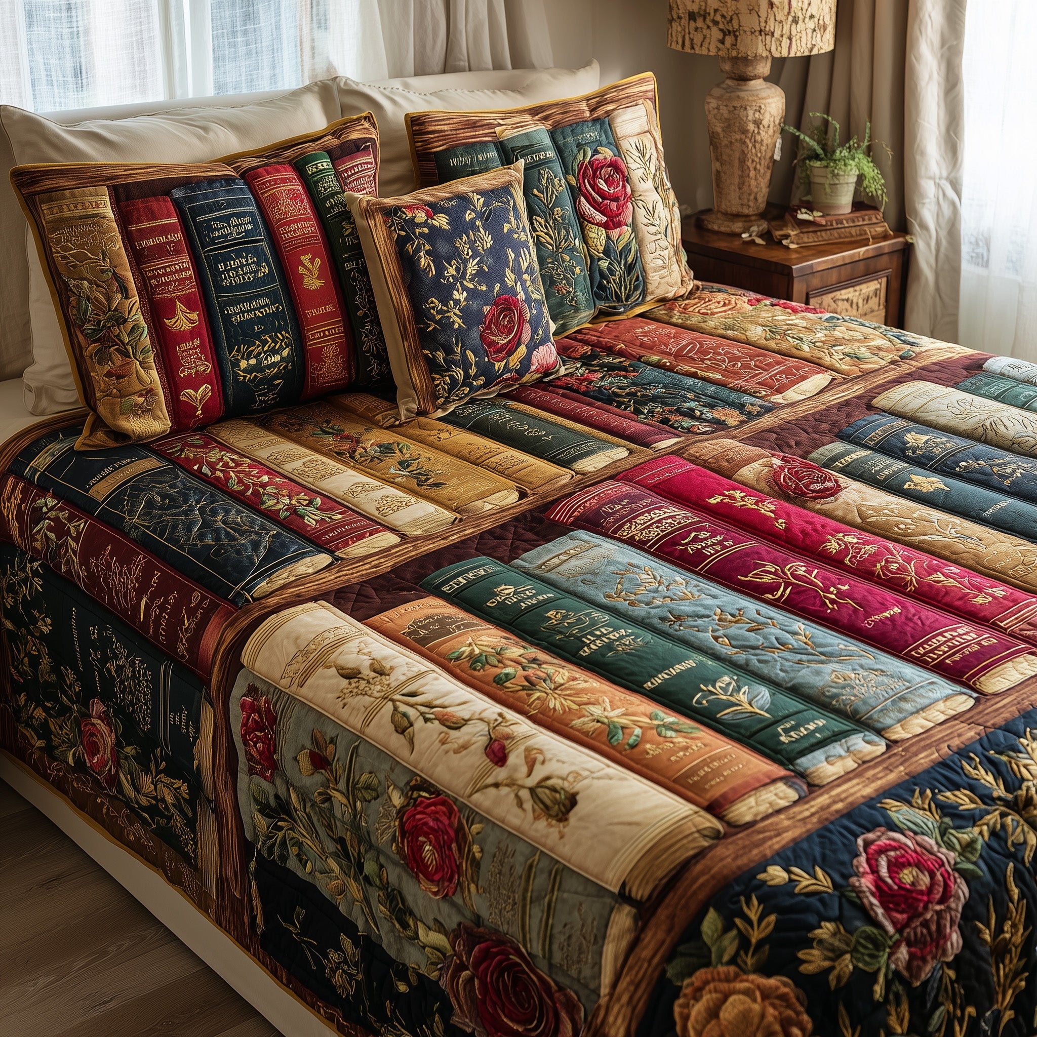 Floral Bookish Quilted Bedding Set Refresh Your Room