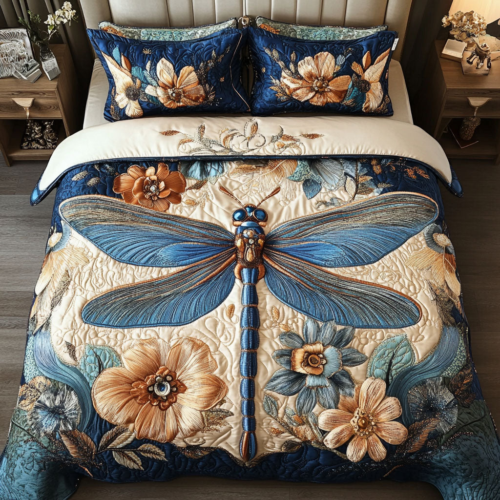 Floral Breeze Quilted Bedding Set Bed Room Decoration Dragonfly Gifts For Mom
