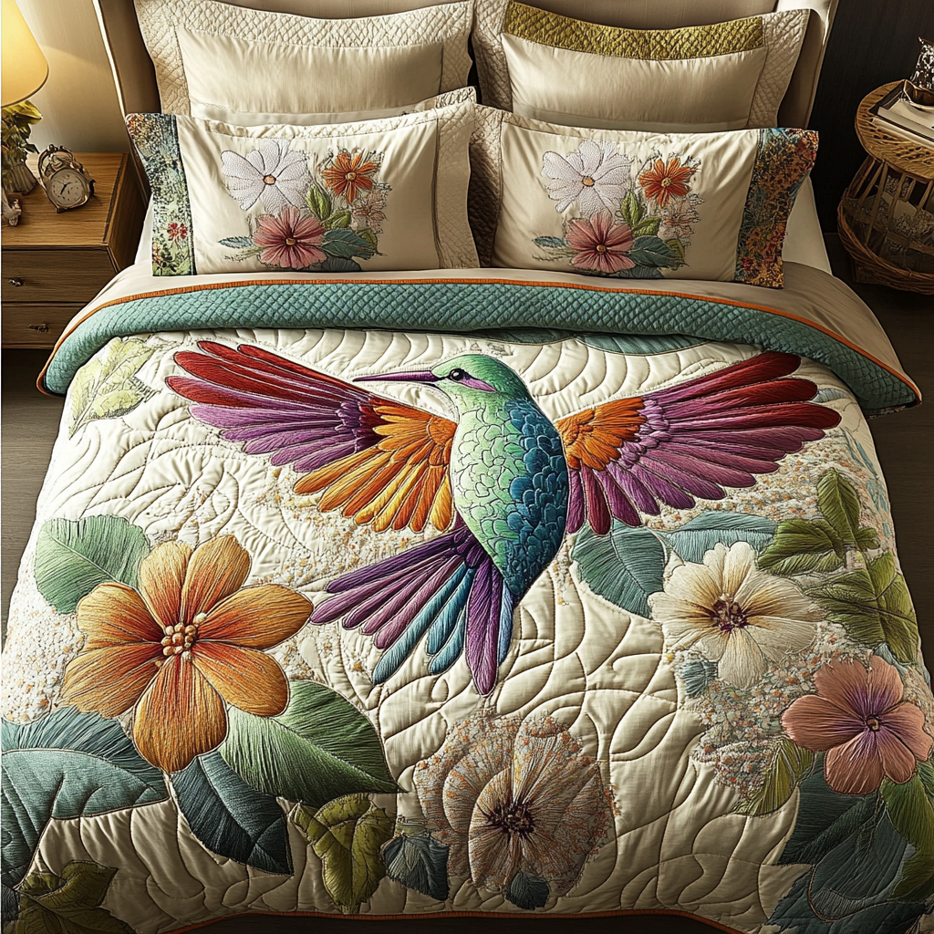 Floral Breeze Quilted Bedding Set Bedroom Decorations Unusual Hummingbird Gifts