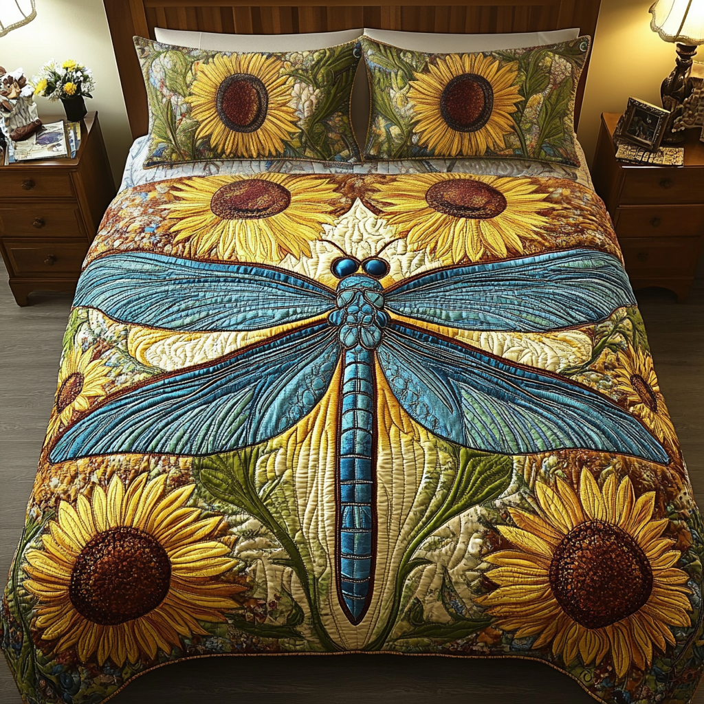 Floral Breeze Quilted Bedding Set Best Bed Sheet Set Dragonfly Christmas Gifts