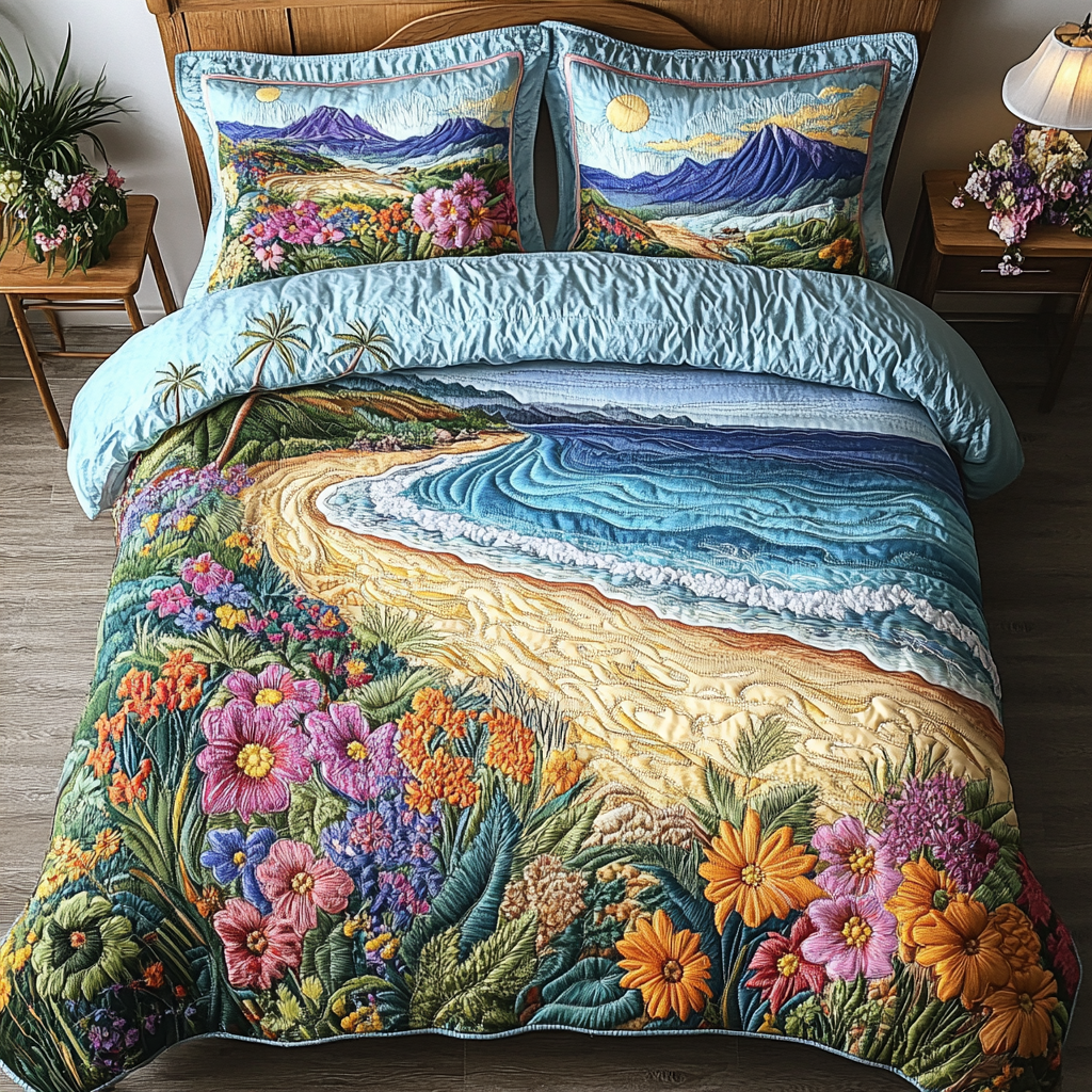 Floral Breeze Quilted Bedding Set Best Bedspread Set Gifts For People Who Surf