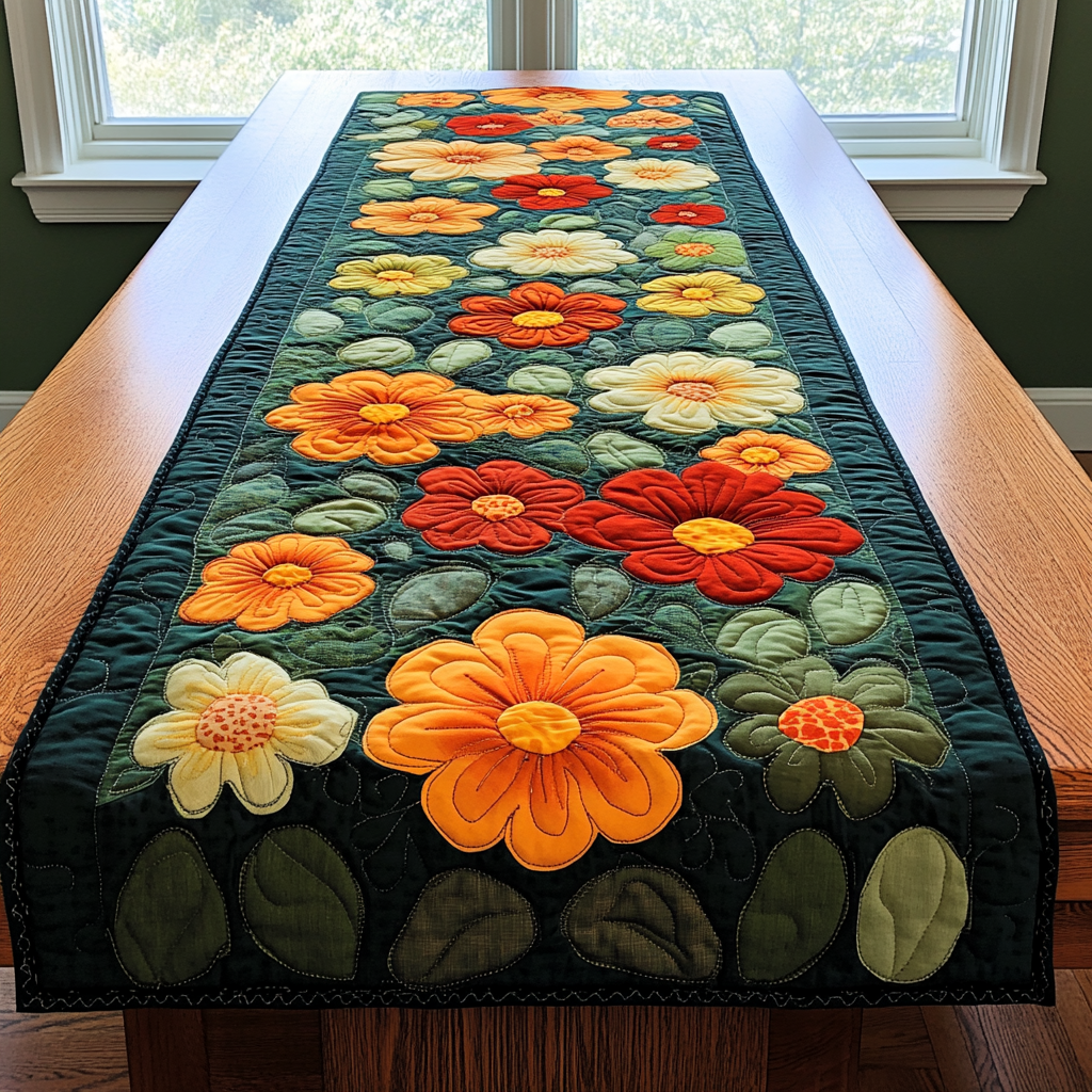 Floral Breeze Quilted Table Runner Elegant Holiday Decor Presents For Flower Lovers