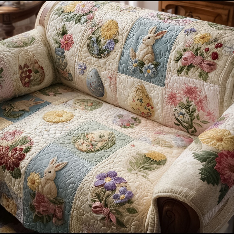 Floral Bunny Dream Quilted Sofa Cover Easter Spring Decor Gift For Bunny Lovers