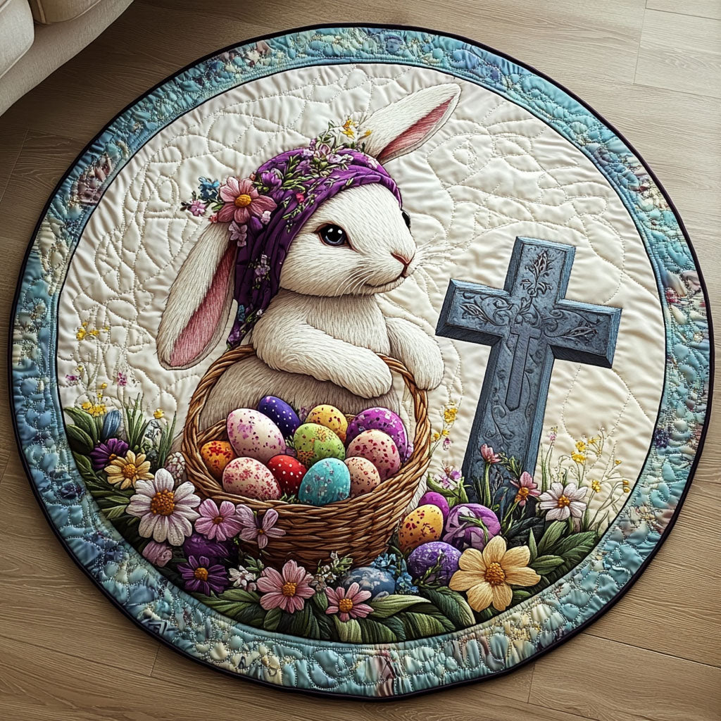 Floral Bunny Quilted Round Mat Entryway Decor Best Gifts For Farmer Dads