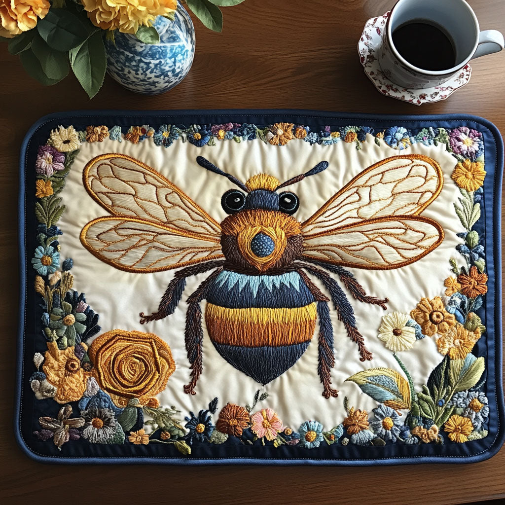 Floral Buzz Quilted Placemat Modern Holiday Decor Bee Gifts For Him