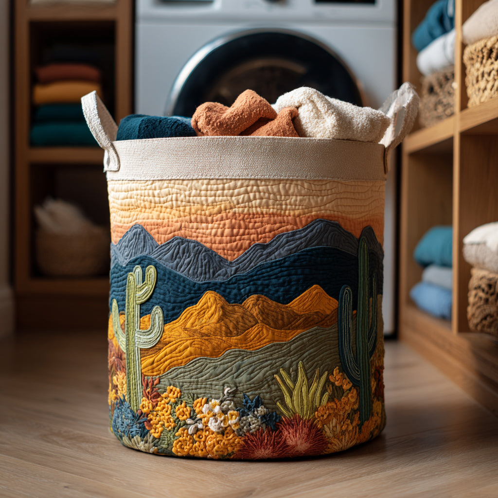 Floral Cactus Quilted Laundry Basket Charming Quilted Laundry Basket Gift for Cozy Homes