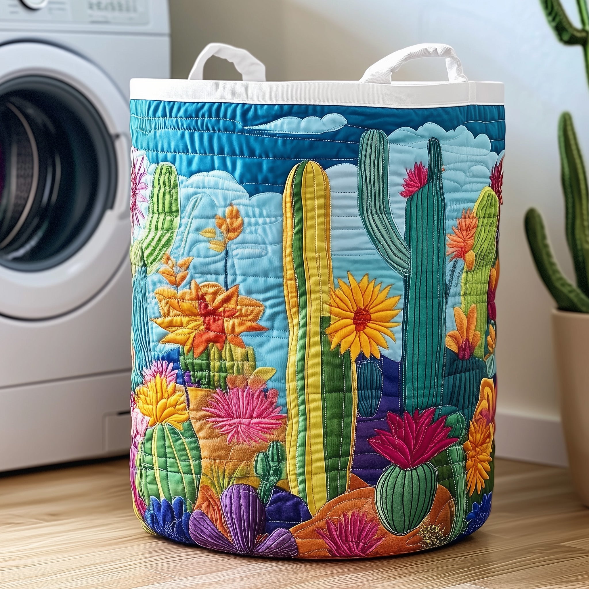 Floral Cactus Quilted Laundry Basket Gifts For Flower Enthusiasts