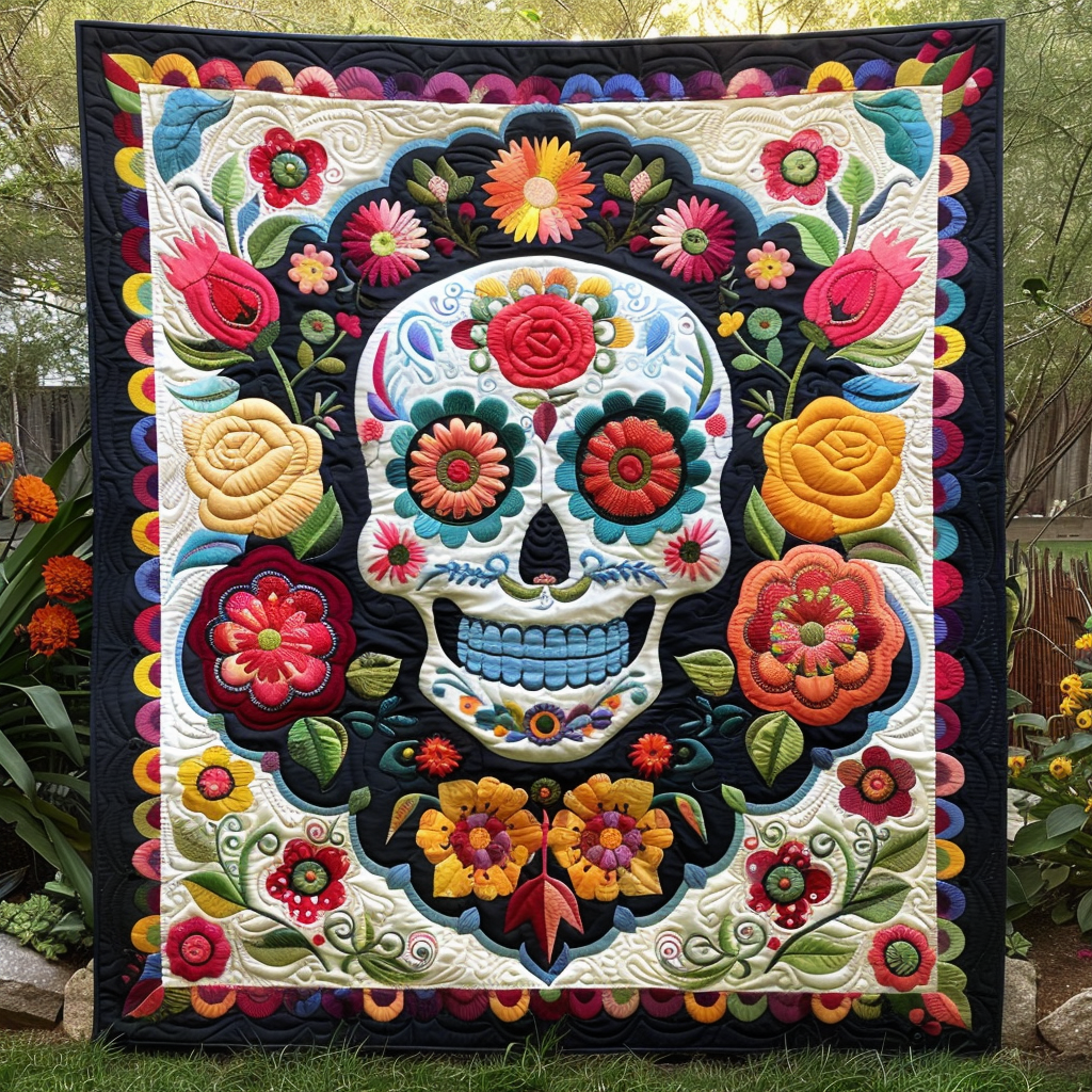 Floral Calavera Quilted Blanket Skull Presents For Her