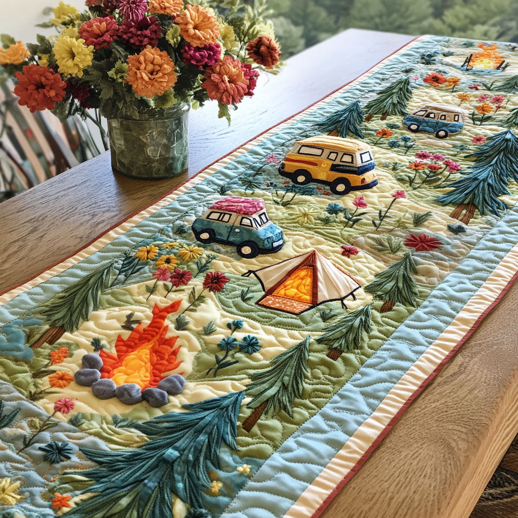 Floral Camp Vibes Quilted Table Runner Dining Table Decor Ideas Camping Gifts For Him Her
