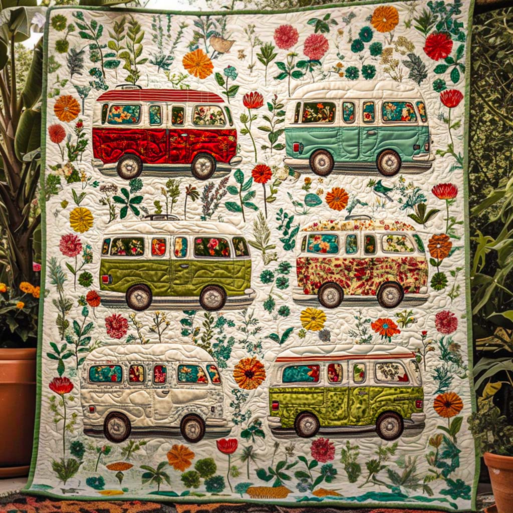 Floral Camper Vibes Quilted Blanket Cute Throw Blanket Great Family Gifts For Christmas
