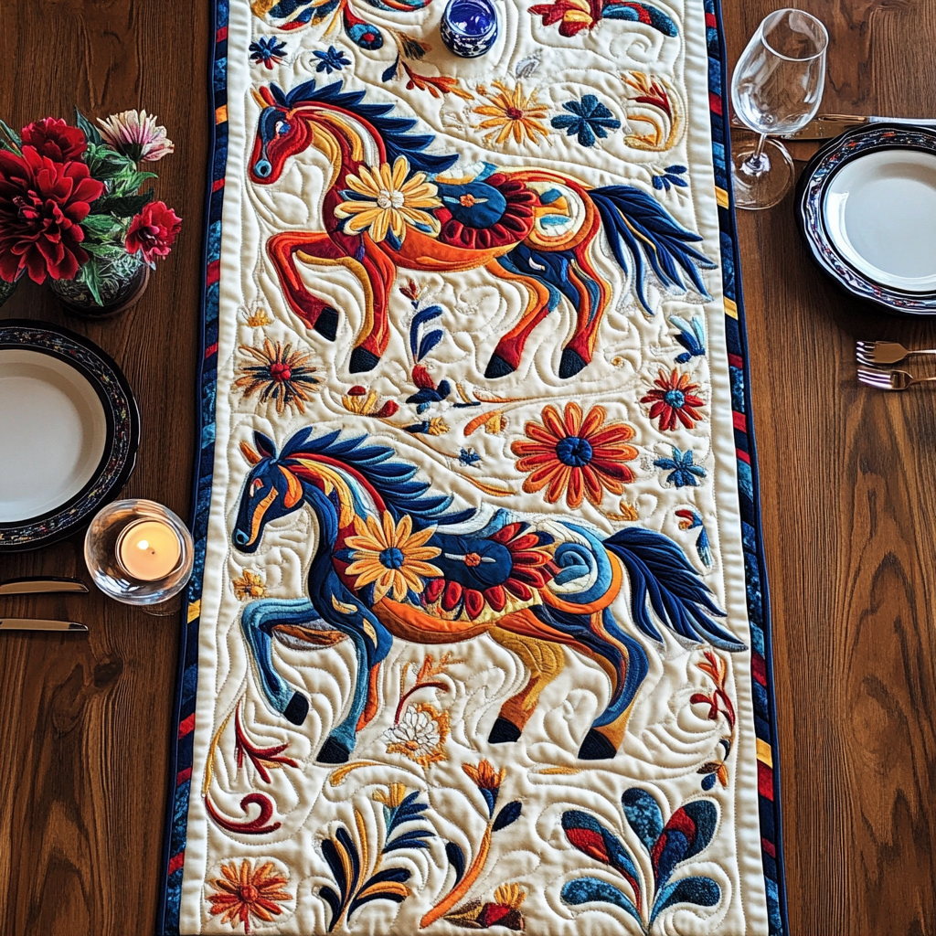 Floral Canter Quilted Table Runner Dining Room Table Decor Gifts For Someone Who Loves Horses