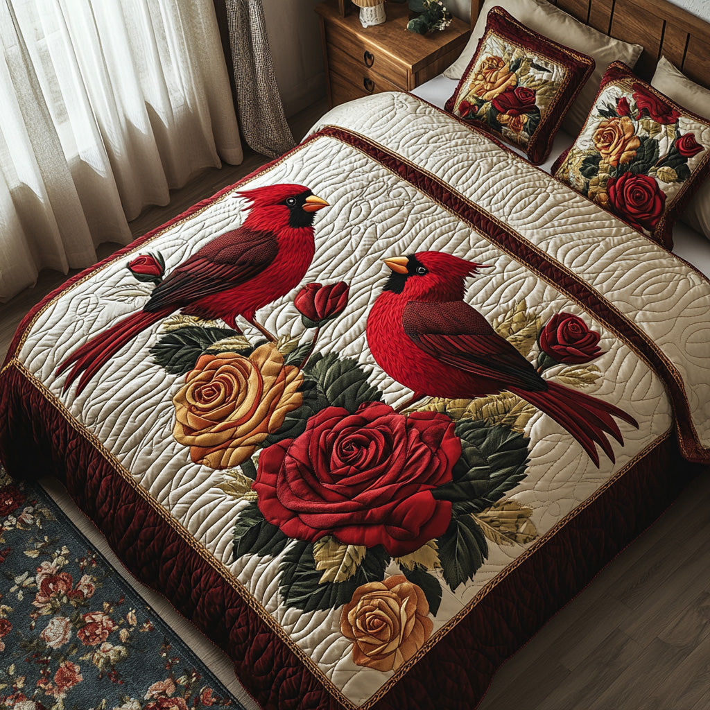 Floral Cardinal Quilted Bedding Set Best Bed Sheet Set Red Cardinal Gift Items