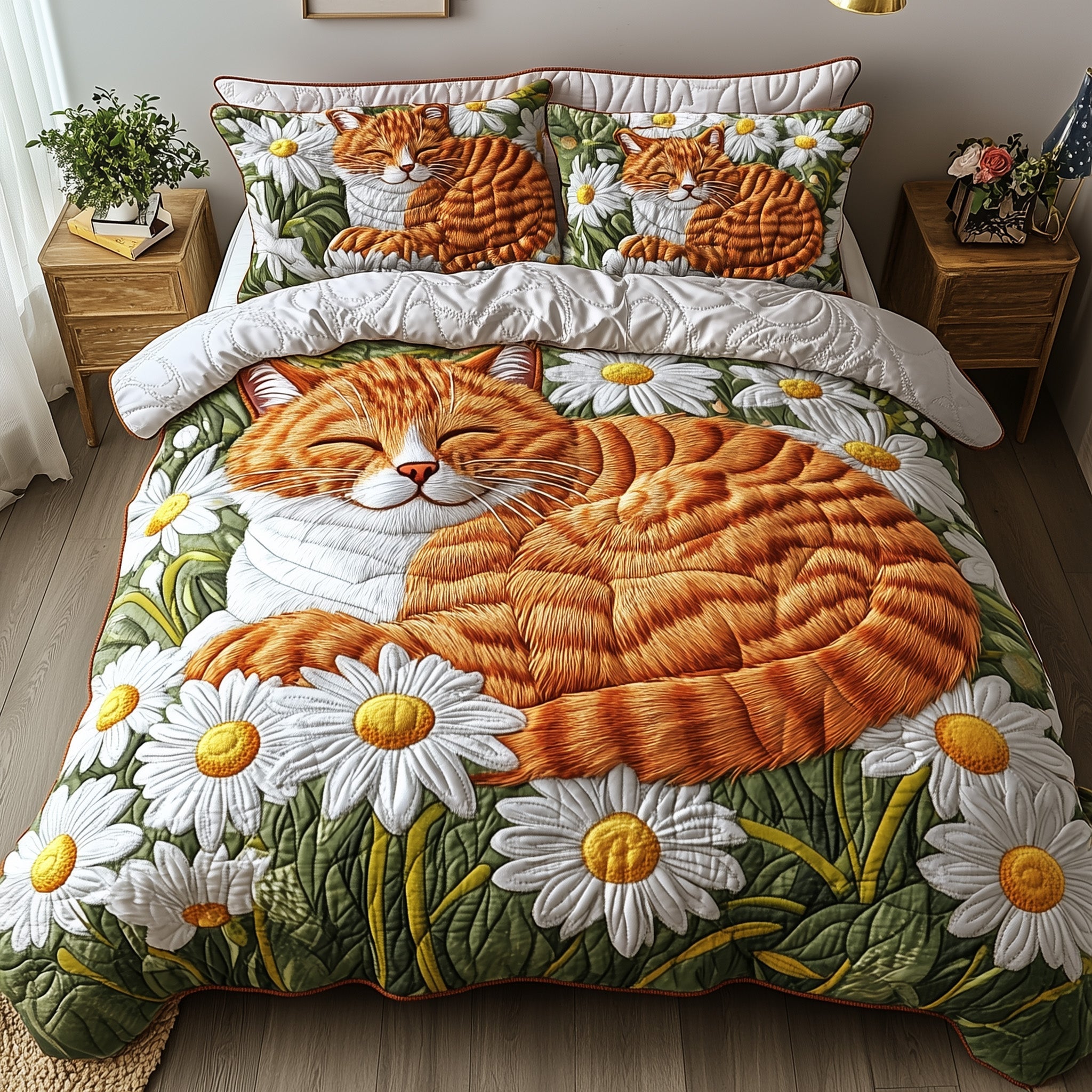 Floral Cat Haven Quilted Bedding Set Duvet Cover Bed Sheet Crazy Cat Lady Gifts