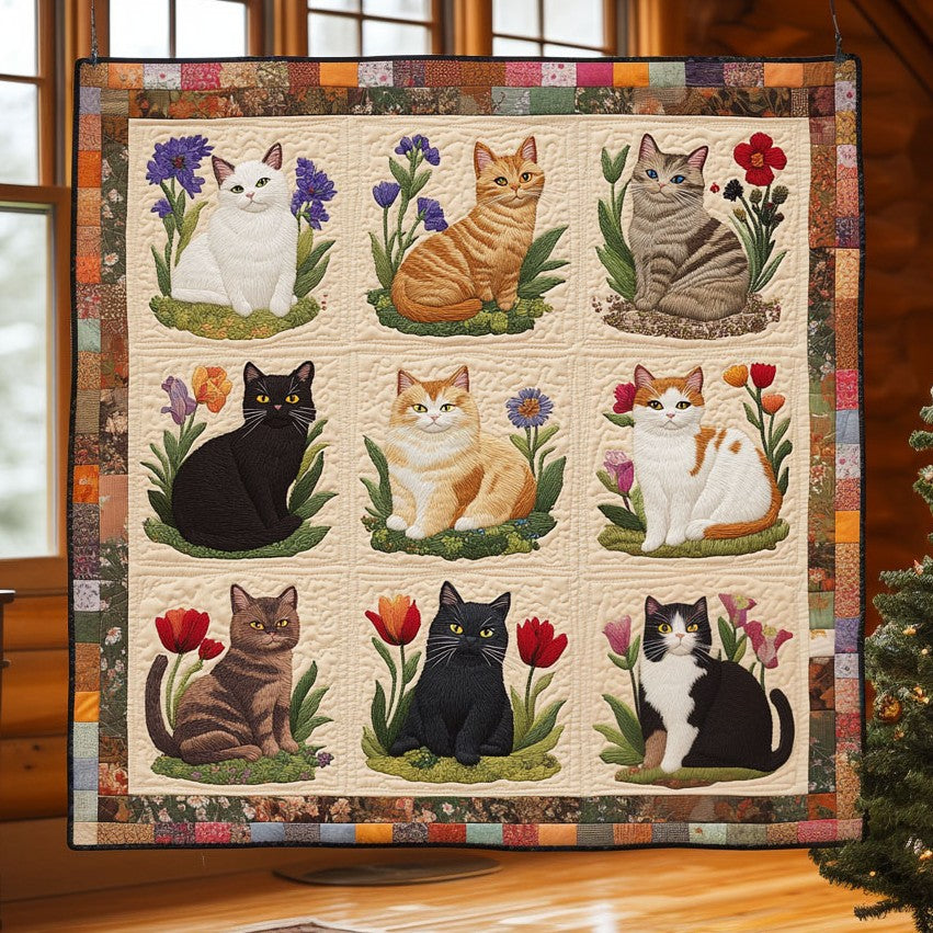 Floral Cat Quilt Blanket Sofa Throws Christmas Cat Lover Gifts For Women