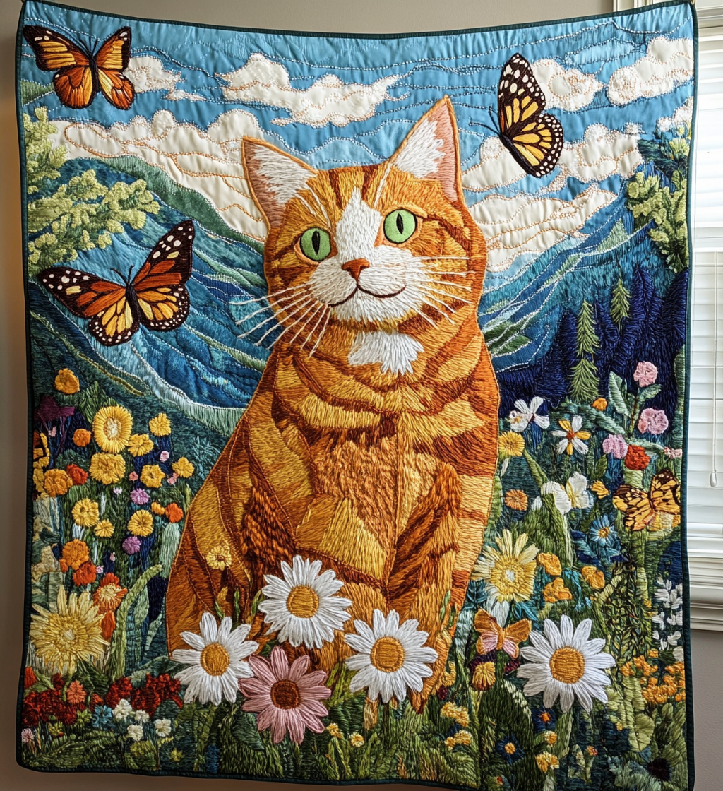 Floral Cat Quilted Blanket Novelty Gifts For Cat Lovers
