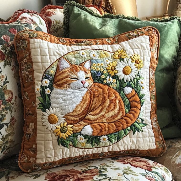 Floral Cat Quilted Pillow Case Throw Pillow Christmas Gifts For Cat Lovers
