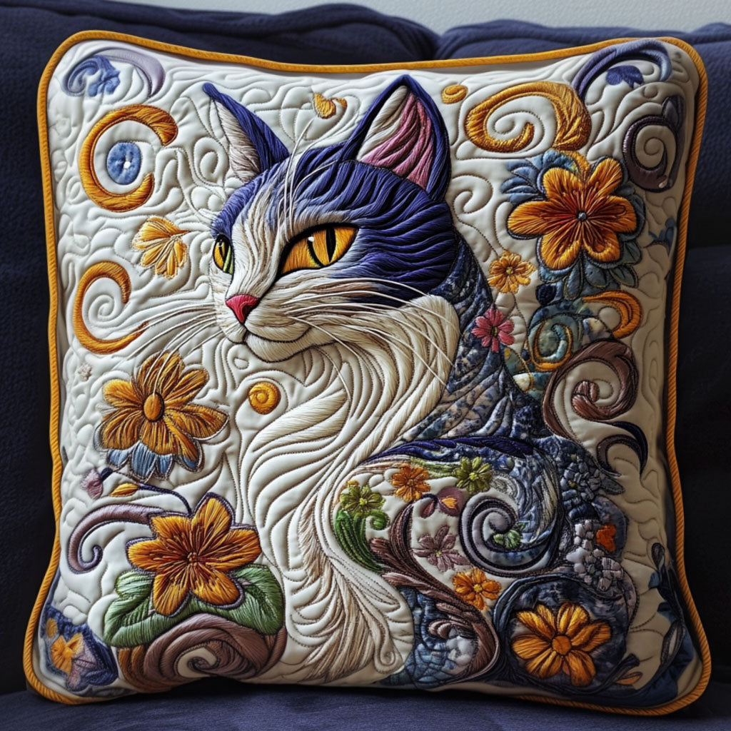 Floral Cat Quilted Pillow Case Throw Pillow Covers Cat Gifts For Xmas
