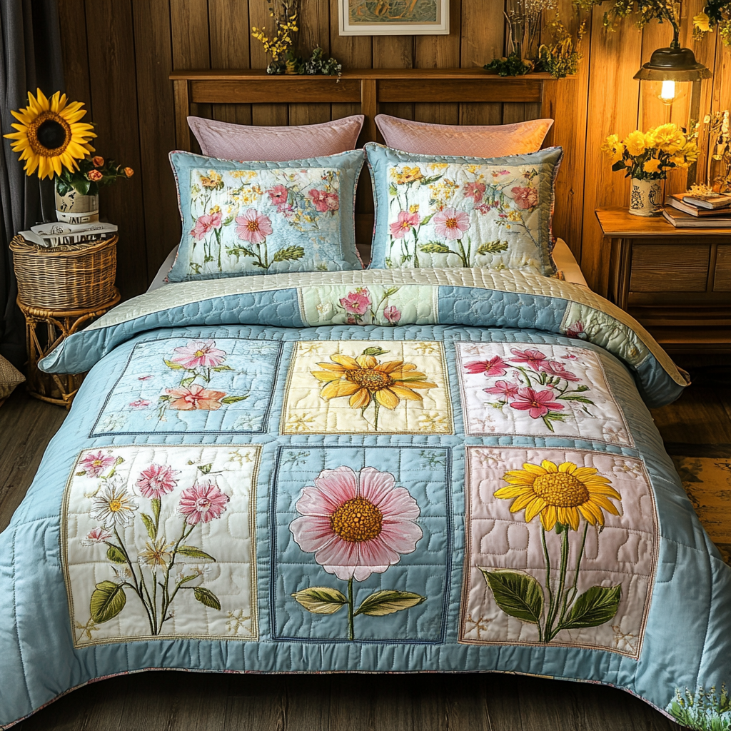 Floral Charm Quilted Bedding Set Best Bedspread Set Christmas Floral Gifts
