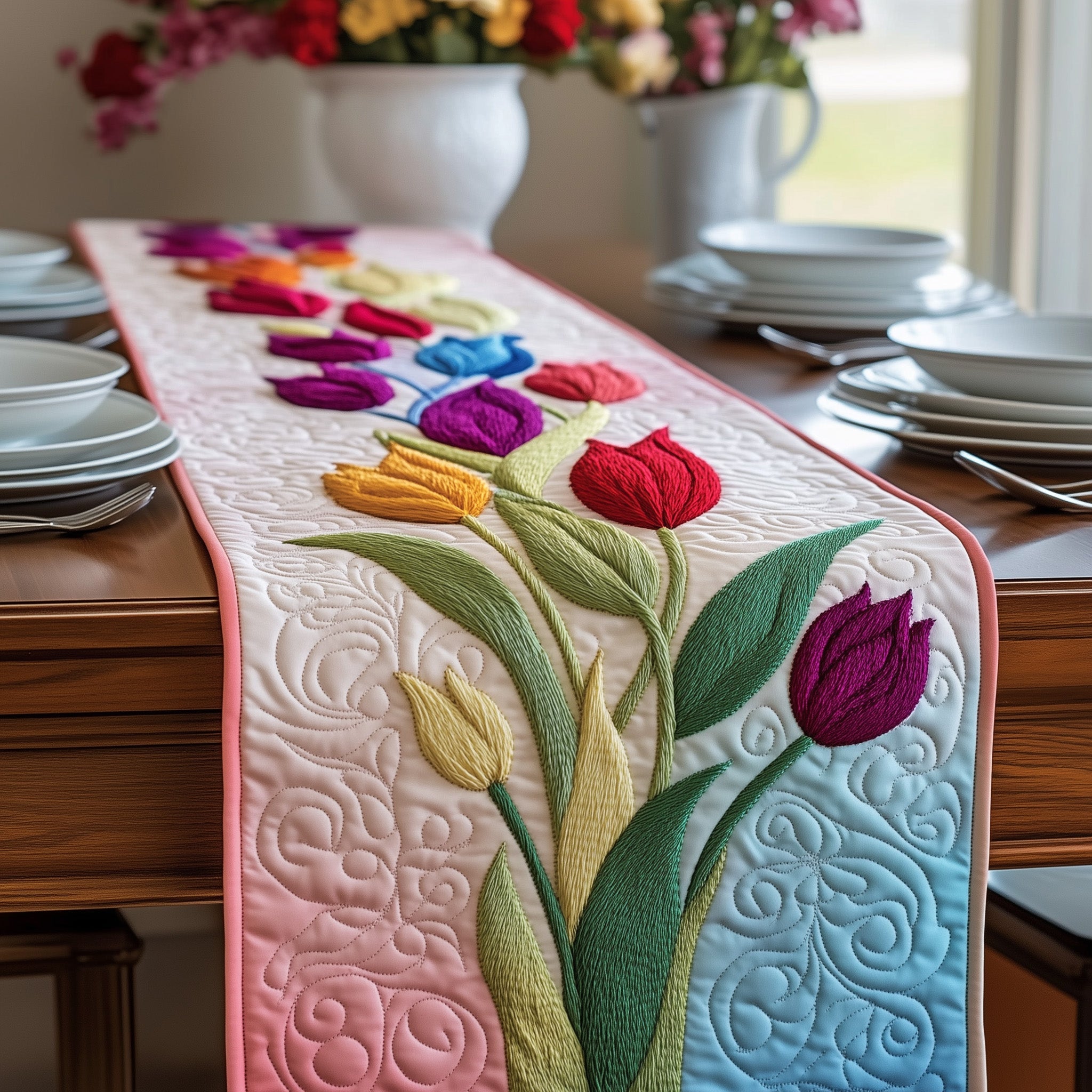 Floral Charm Quilted Table Runner Christmas Dining Room Table Runner