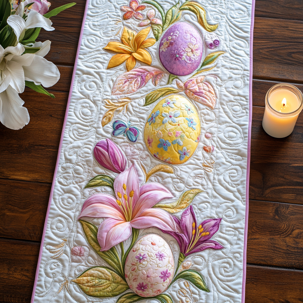 Floral Charm Quilted Table Runner Easter Bunny Table Runner Best Family Gifts