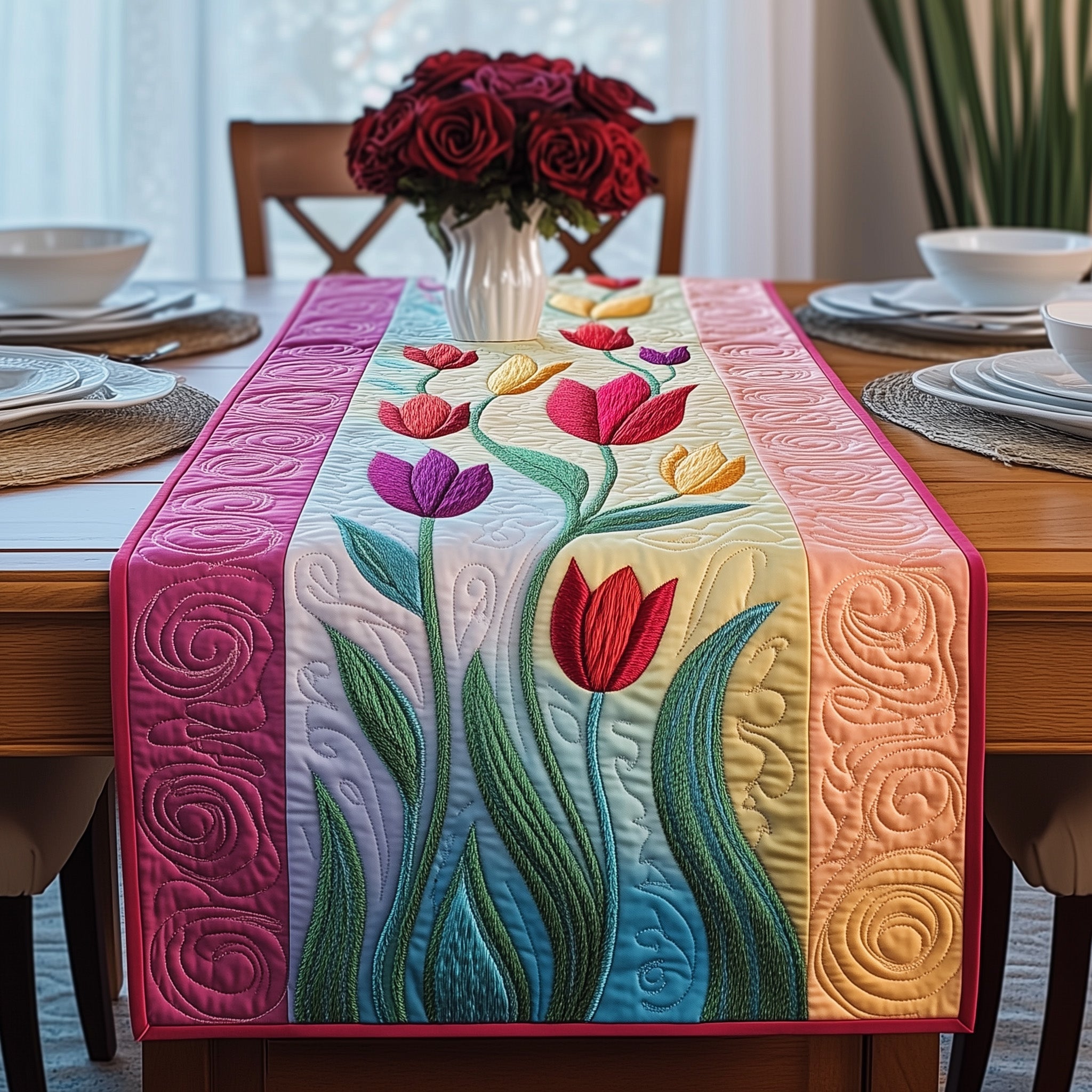 Floral Charm Quilted Table Runner Table Runner Gift for Holiday Season