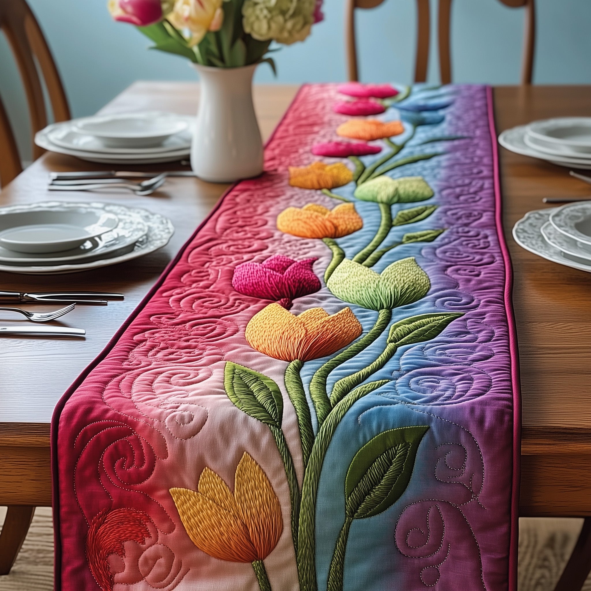 Floral Charm Quilted Table Runner Winter Holiday Table Runner Decor