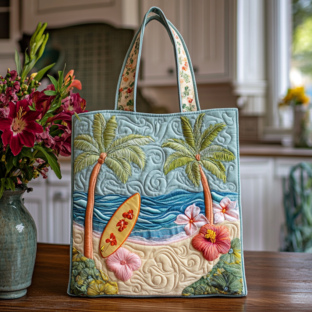 Floral Coastline Quilted Tote Bag Unique Gifts For Beach Lovers