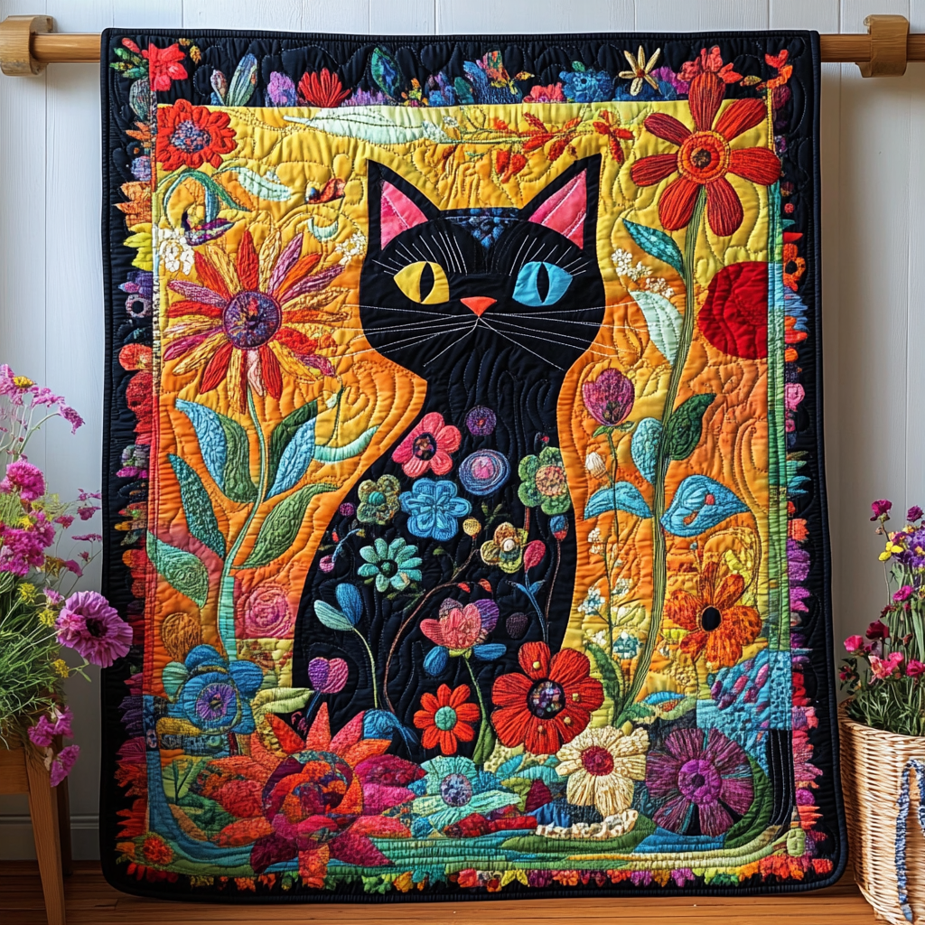 Floral Colorful Cats Quilted Blanket Cute Blankets For Her