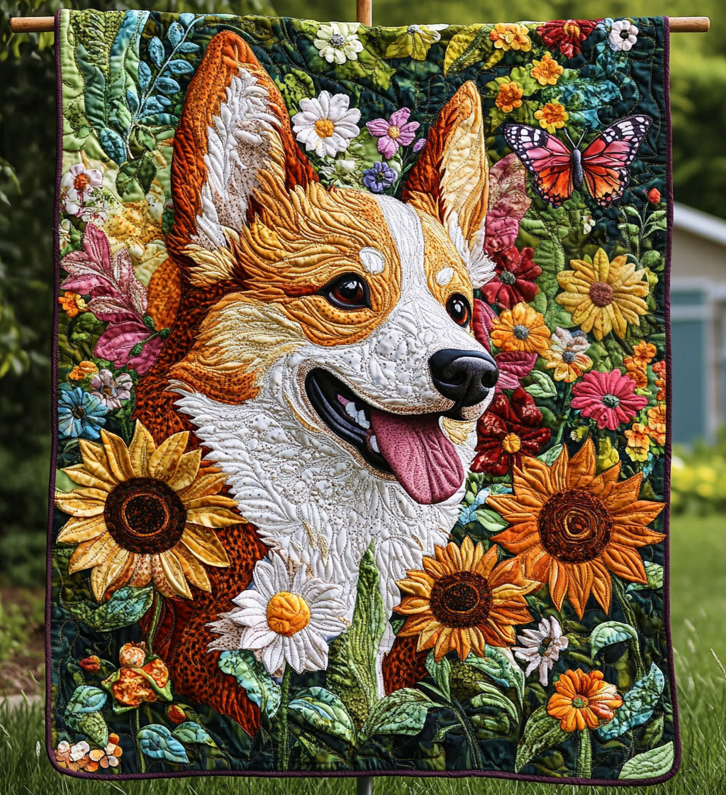 Floral Corgi Delight Quilted Blanket Dog And Owner Gift Ideas