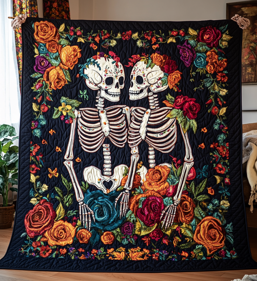 Floral Couple Quilted Blanket Skull Presents For Her