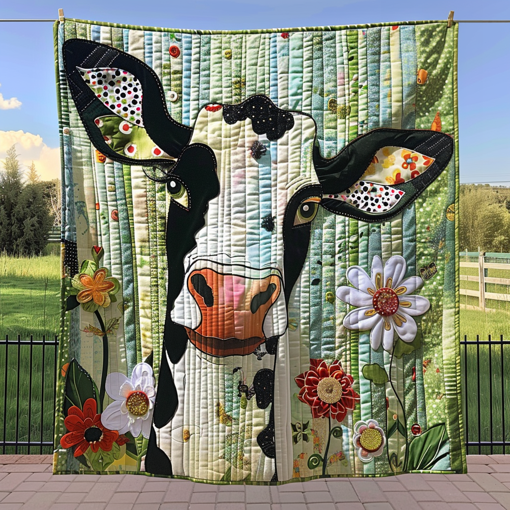 Floral Cow Quilted Blanket Gift For Cow Lover