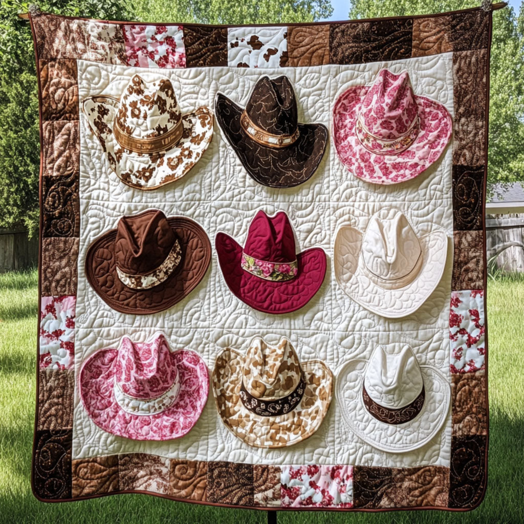 Floral Cowgirl Hats Quilted Blanket Christmas Throw Blanket Cowboy Themed Gifts