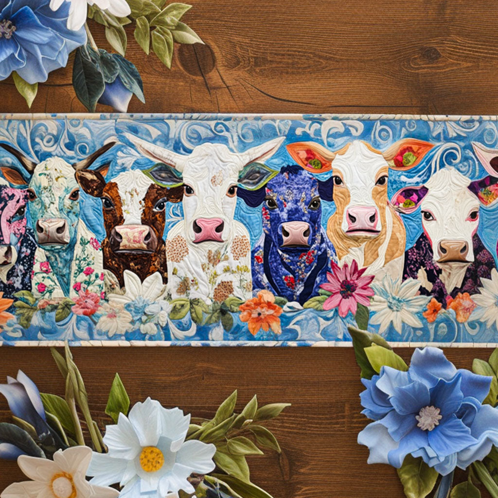 Floral Cows Quilted Table Runner Country Table Runners Christmas Gifts For Cow Lovers