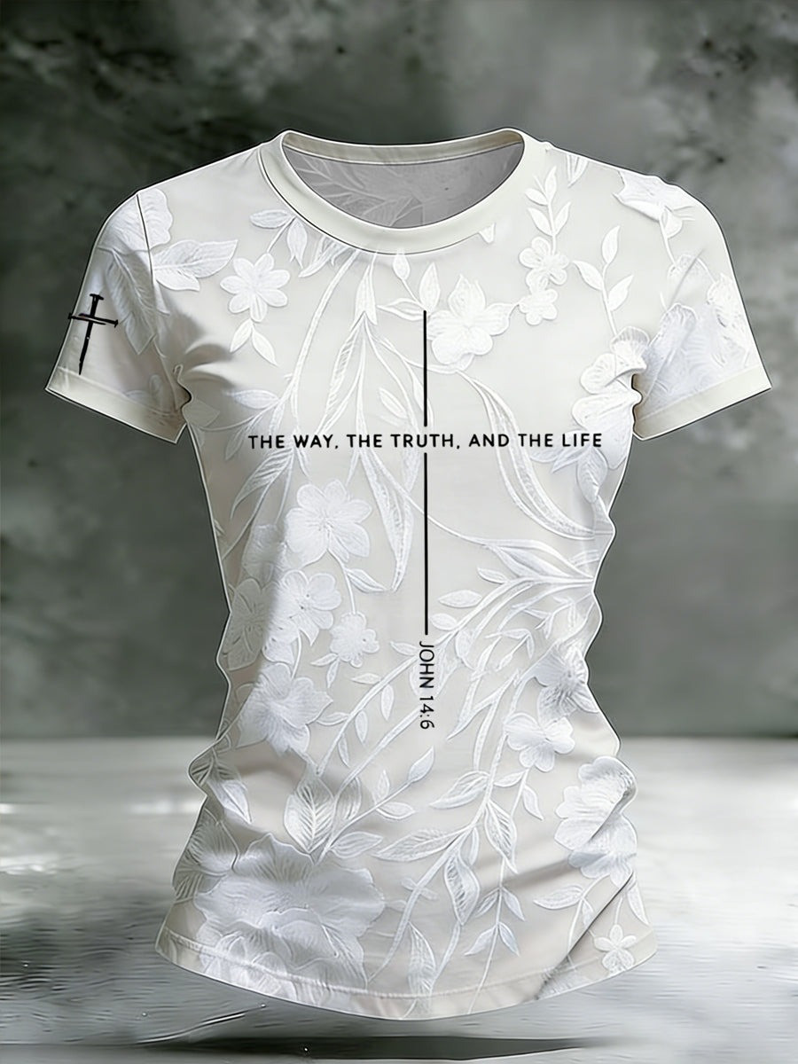 Floral Cross Christian T-Shirt The Way The Truth The Life Faith Shirt Religious Gift