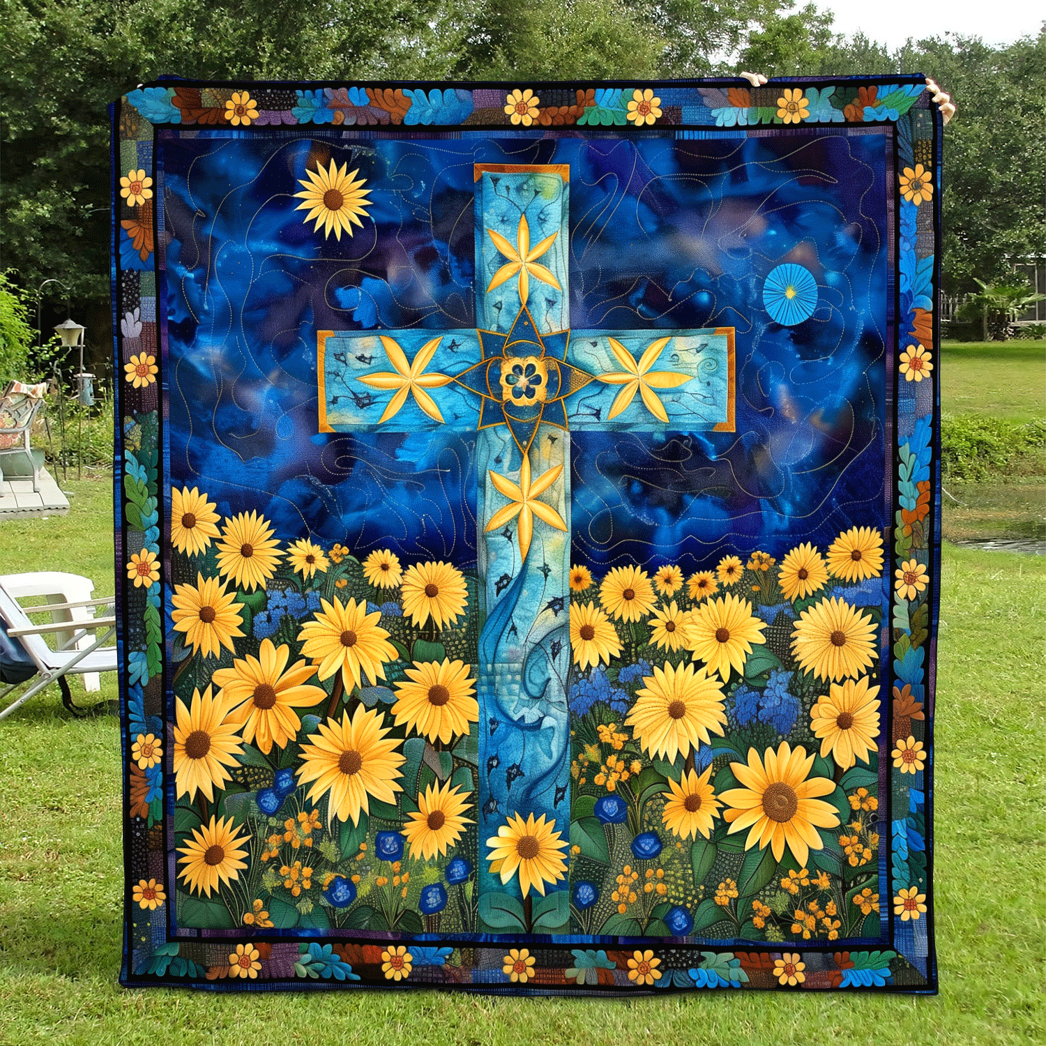 Floral Cross Quilted Blanket Gifts For Sunflower Lovers