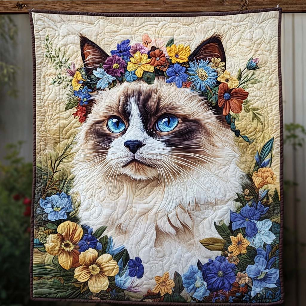 Floral Crown Cat Quilted Blanket Gifts For Cat Owners