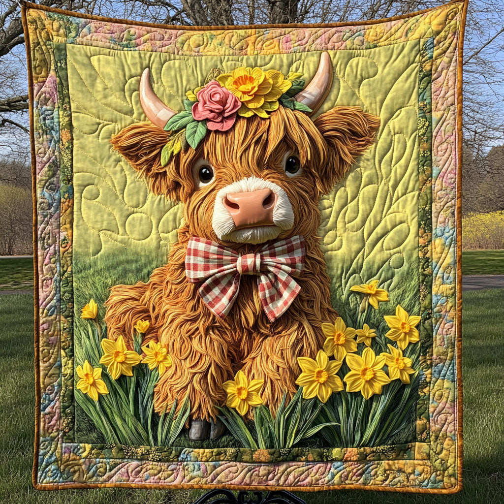 Floral Crown Sweetie Quilted Blanket Christmas Room Decor Highland Cattle Merchandise