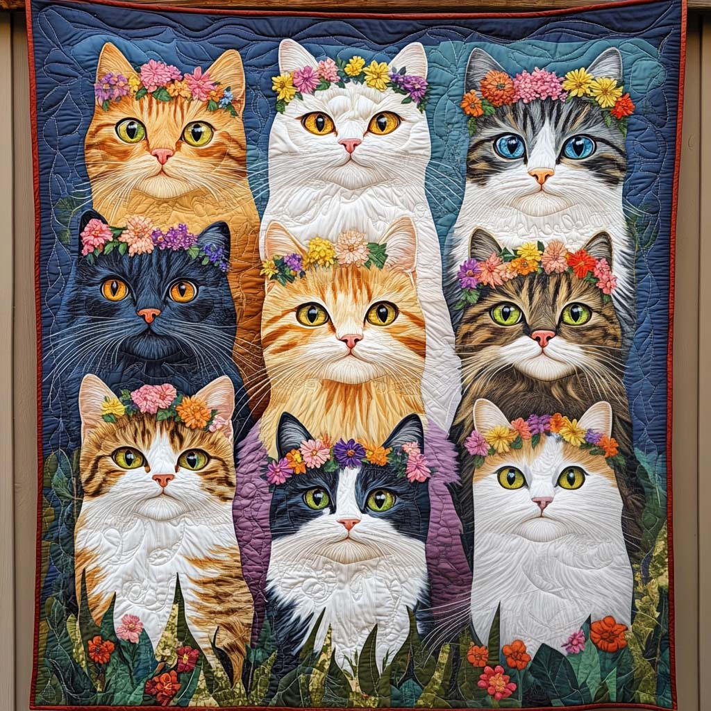 Floral Crowns Quilted Blanket Gifts For Cat Owners