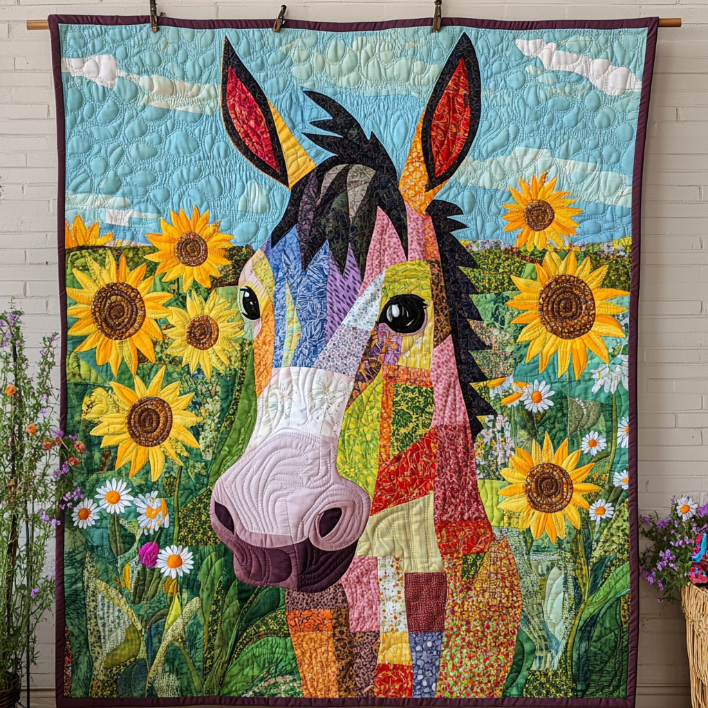 Floral Daisy Donkey Quilted Blanket Gifts For Donkey Lovers