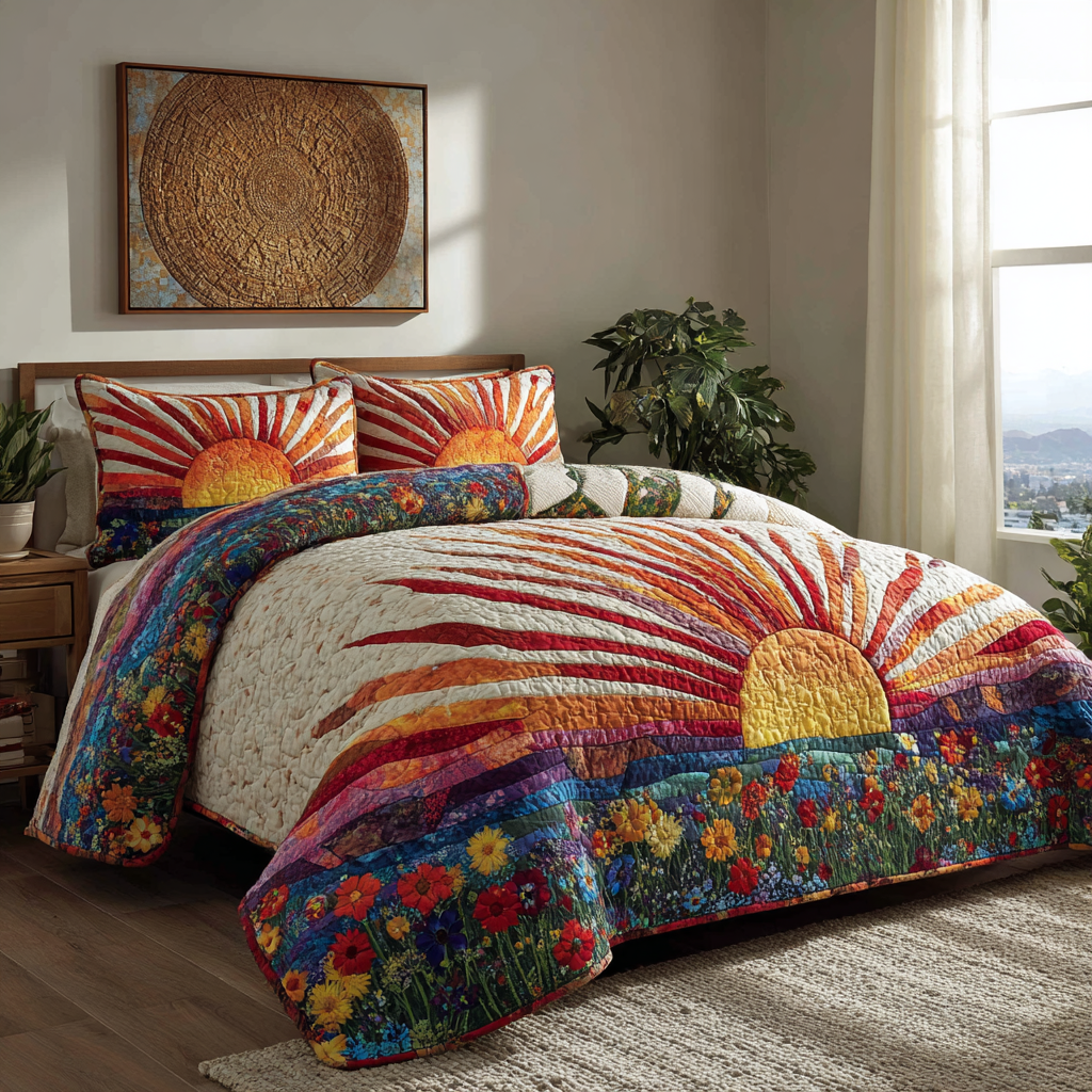 Floral Dawn Quilted Bedding Set Aesthetic Room Decor Top Christmas Gifts 2025