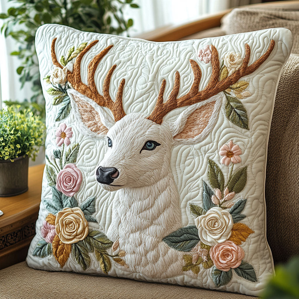 Floral Deer Quilt Pillow Case Perfect Pillow Case Gift for Family and Friends