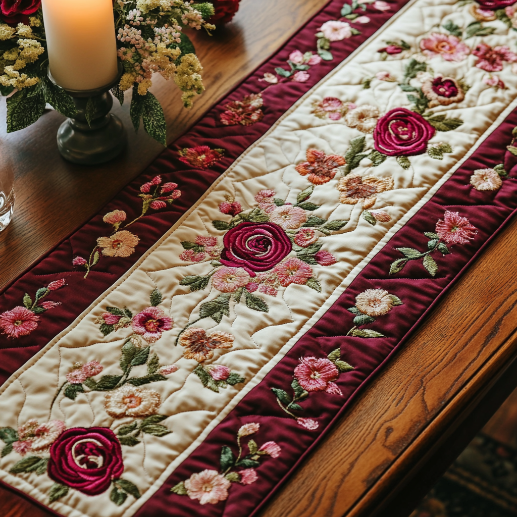 Floral Delight Quilted Table Runner Kitchen Table Decor Ideas Gifts For The Flower Lover