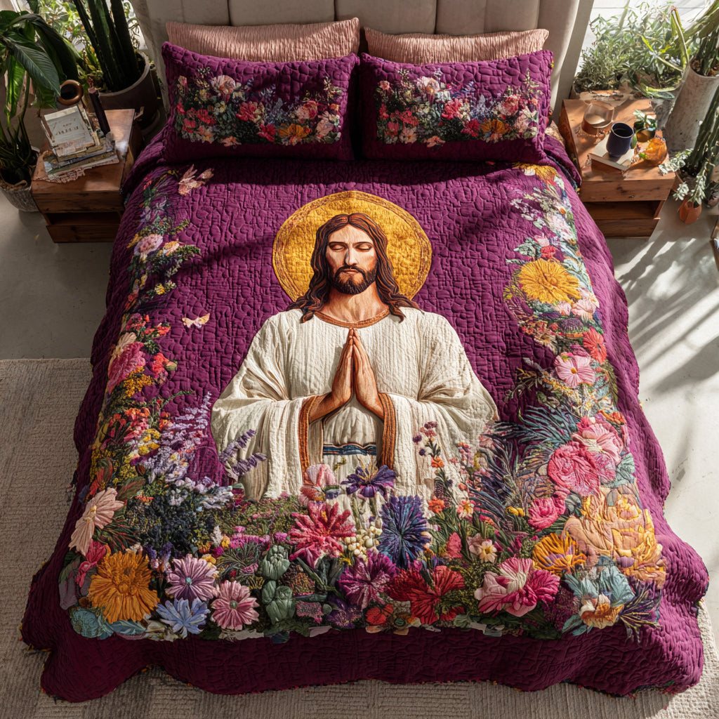 Floral Devotion Quilted Bedding Set Queen Size Comforter Best Family Christmas Gifts