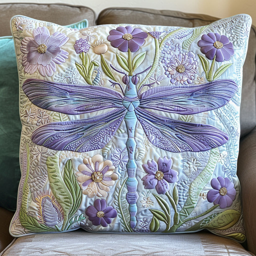 Floral Dragonfly Quilt Pillow Case Printed Pillow Cover for Aesthetic Bedroom Vibes