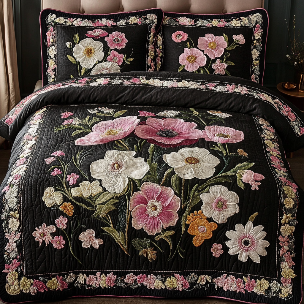 Floral Dream Quilted Bedding Set Aesthetic Room Decor Best Gifts For Flower Lovers