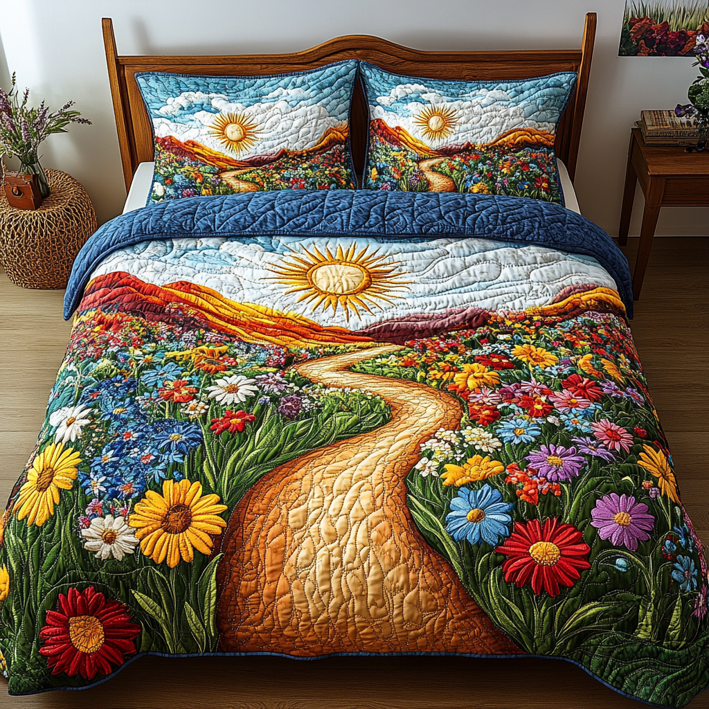 Floral Dream Quilted Bedding Set Heartwarming Bedding Gift for Loved Ones(1)